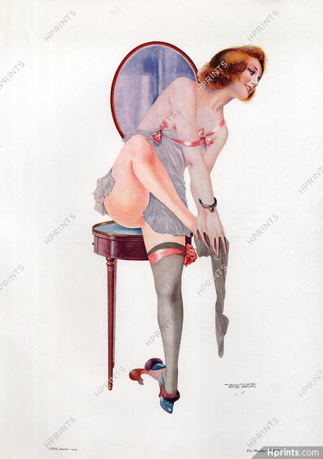 Maurice Pépin 1924 Sexy Looking Girl, Stockings