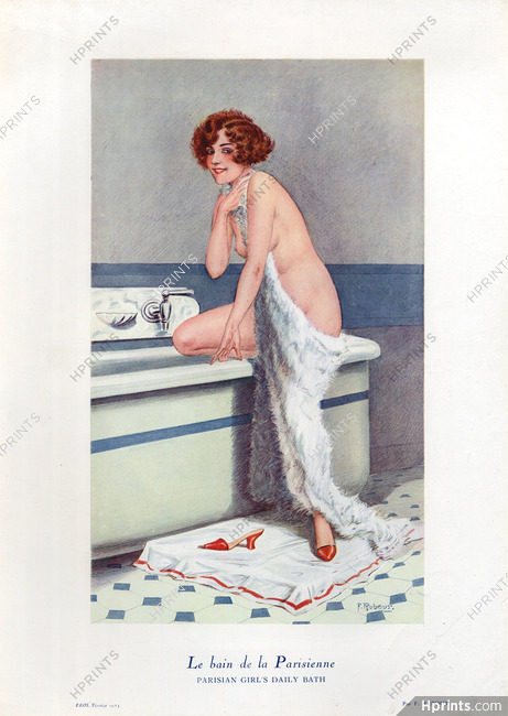 F. Rebour 1924 Le Bain de la Parisienne - Parisian Girl's Daily Bath, Nude