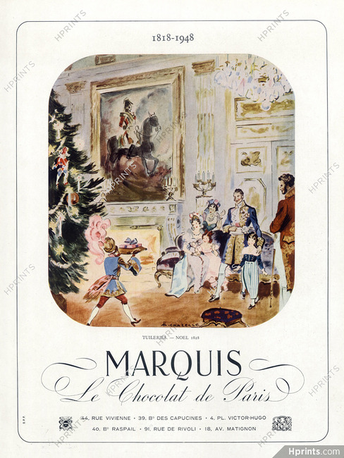 Marquis (Chocolates) 1948 "Tuileries Noël 1828" A. Chazelle, Christmas