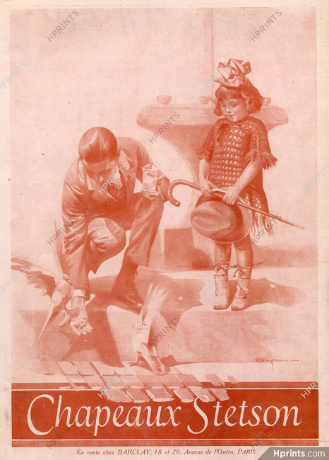 Stetson (Hats) 1924 Girl, Birds, R.C. Kauffmann