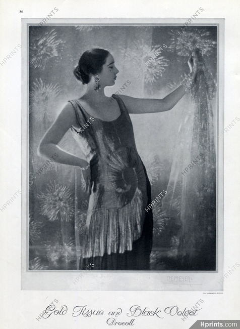 Drecoll 1926 Evening Gown in Gold Tissue and Black Velvet