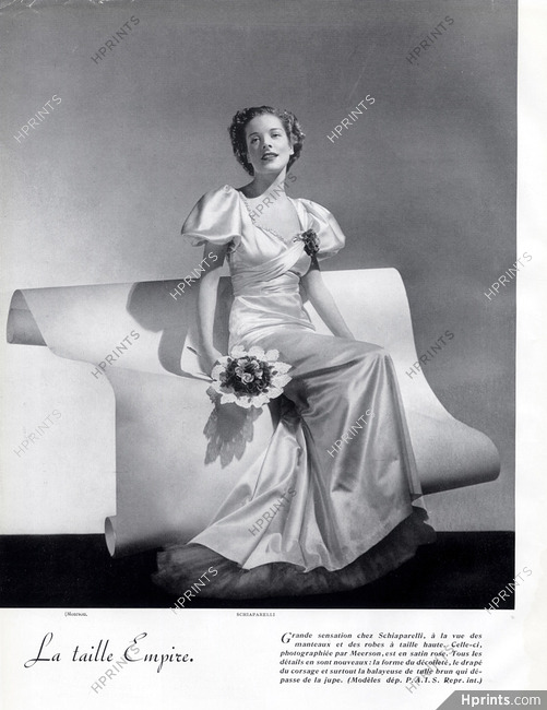 Schiaparelli 1936 Photo Harry Meerson, Empire Style Pink Satin, Evening Gown