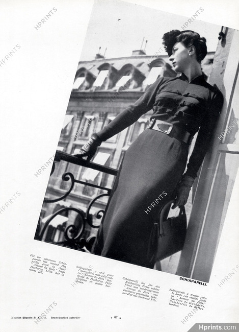 Schiaparelli 1938 Afternoon Dress, Little Hat, Handbag, Place Vendôme