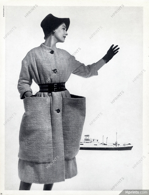 Schiaparelli 1952 Photo Georges Saad, Coat with wide Pockets