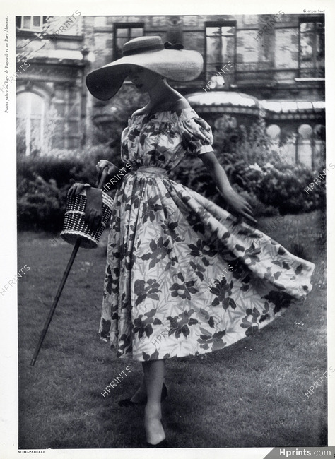 Schiaparelli 1952 Photo Georges Saad, Summer Dress, Cane-Basket