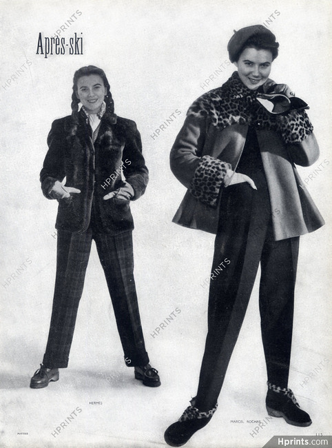 Hermès (Sportswear) 1948 Snowboots, Fur Jacket, Marcel Rochas