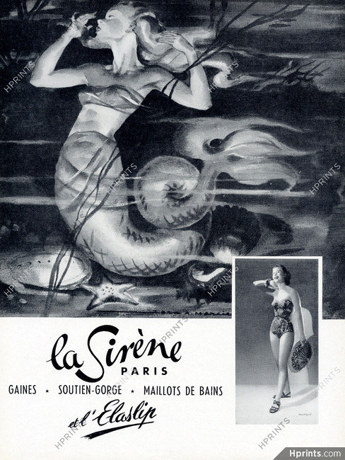 La Sirène (Lingerie) 1952 Mermaid, Swimwear, Jean Adrien Mercier