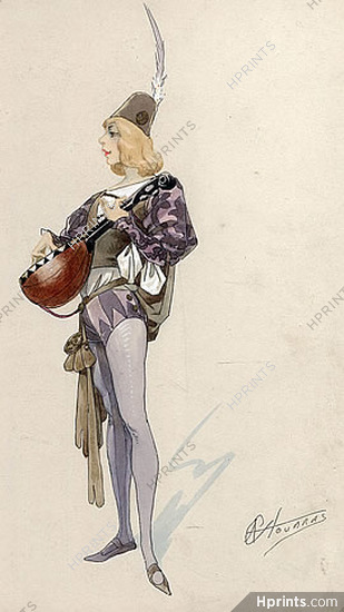 Alfred CHOUBRAC 1896 Costume Design ''Les Amoureux de Venise'' Gouache, Musician, Florentin