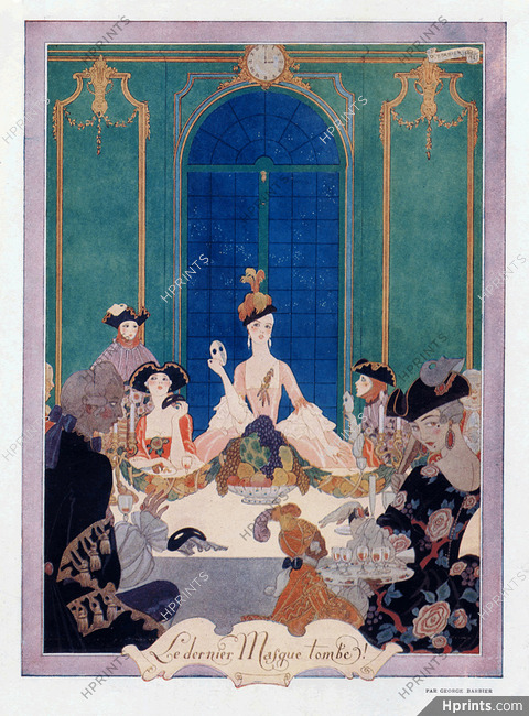 George Barbier 1921 "Le dernier masque tombé!" Carnival 18th Century Costumes, Déguisement