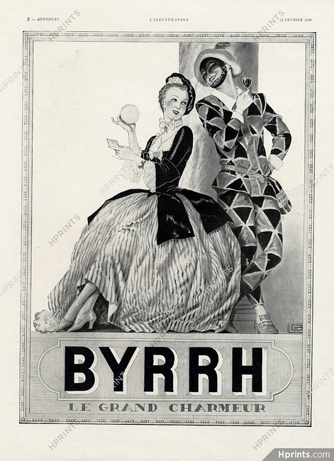 Byrrh 1931 Le Grand Charmeur, Harlequin, Georges Léonnec