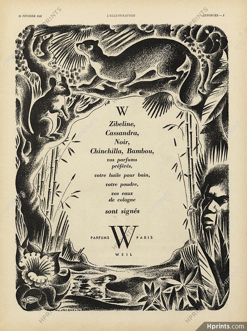 Weil (Perfumes) 1942 Fur animals, J. Jacquelin