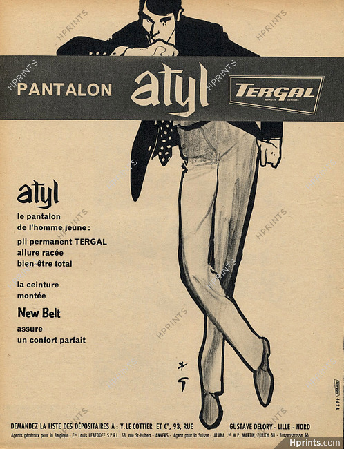 Tergal Atyl (Fabric) 1961 René Gruau, Men's Clothing