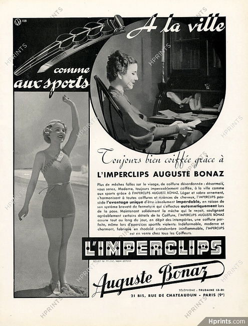 Auguste Bonaz (Combs) 1936 Hairstyle, Imperclips