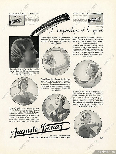Auguste Bonaz (Combs) 1936 Hairstyle, Imperclips for Sports