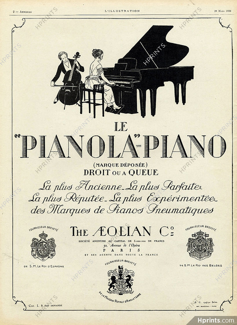 Pianola (Aeolian Company) 1926 Piano, Cello