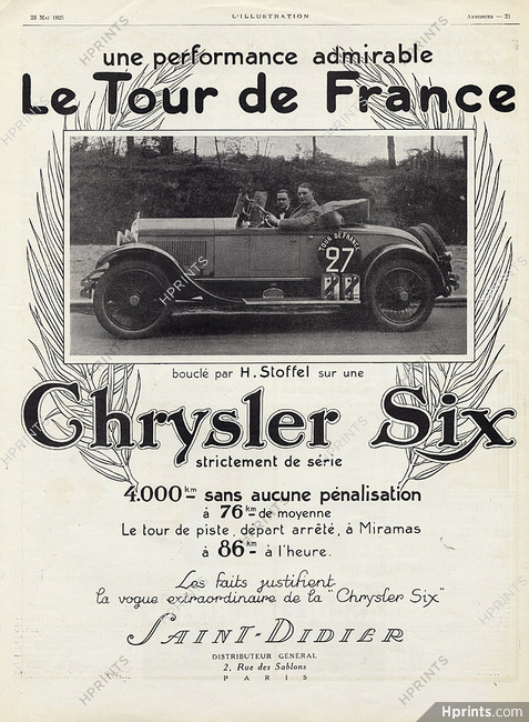 Chrysler Six 1925 H. Stoffel, Tour De France