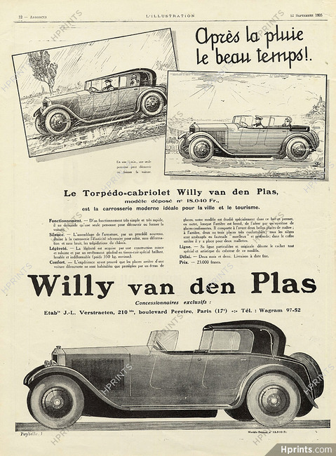 Willy van den Plas (Cars) 1925 Coachbuilder, J. Wanko