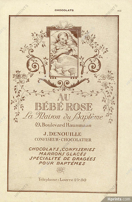 Au Bébé Rose 1927 J. Denouille Confectioner, Chocolate maker