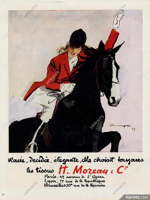 H. Moreau & Cie (Textile) 1947 Horse Riding, Mourgue (Version A)