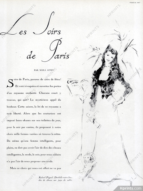 Robert Piguet 1947 Les Soirs de Paris, Lila de Nobili (first page only)