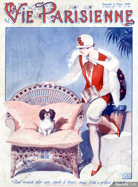 Georges Léonnec 1929 Pekingese Dog, Elegant Parisienne