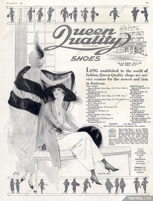 Queen Quality (Shoes) 1919 Boot Shop, Store, Fashion Illustration