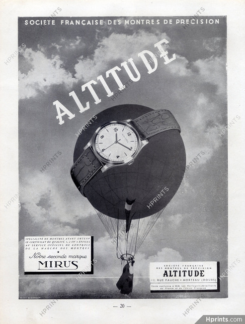 Altitude & Mirus (Watches) 1949 Société des Montres de Précision, Hot-air Balloon
