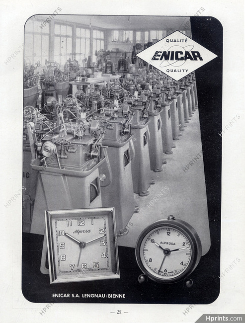 Enicar (Watches) 1947 Alprosa Alarm Clock, Factory