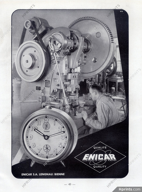 Enicar (Watches) 1948 Teddy Alarm Clock, Factory