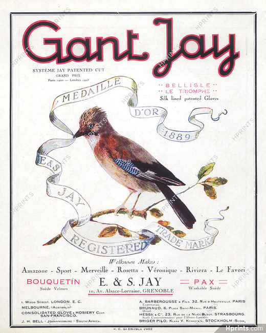 Jay (E & S. Jay's Gloves) 1924 Bird
