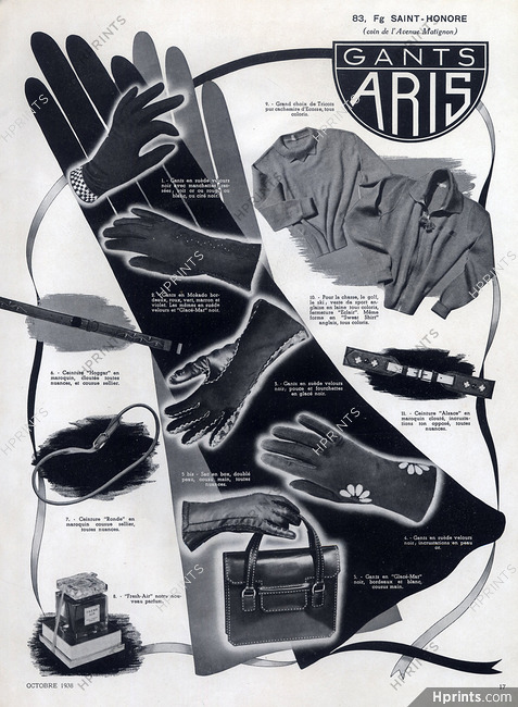Aris (Gloves) 1938 Handbag, Belts, Perfume, Blouse