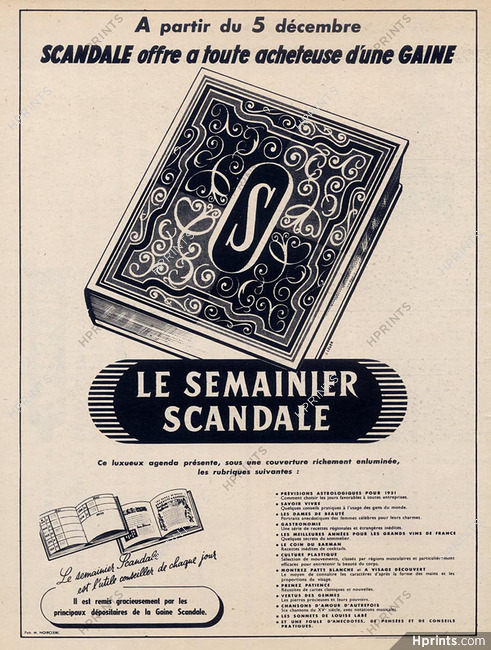 Scandale (Lingerie) 1950 Semainier, Organizer