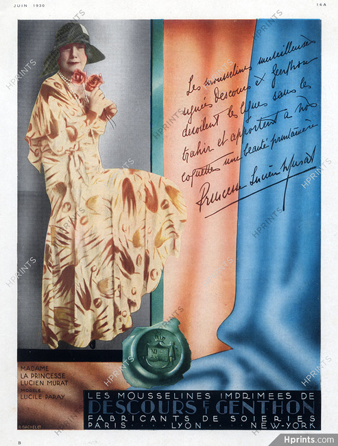 Descours et Genthon (Fabric) 1930 Lucile Paray, Princesse Lucien Murat Autograph