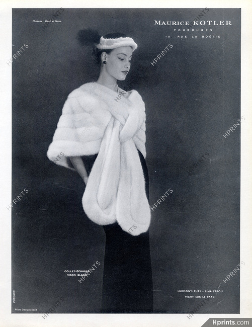 Maurice Kotler (Fur clothing) 1951 Collet-Echarpe White Mink, Photo Georges Saad