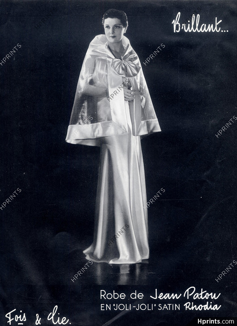 Jean Patou 1935 Evening Gown, Satin Cape
