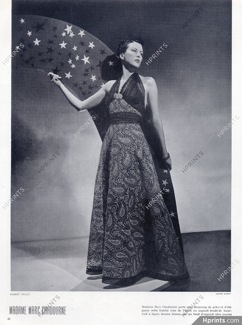 Robert Piguet 1937 Embroidery Evening Gown, Mrs Marc Chadourne, Photo André Durst