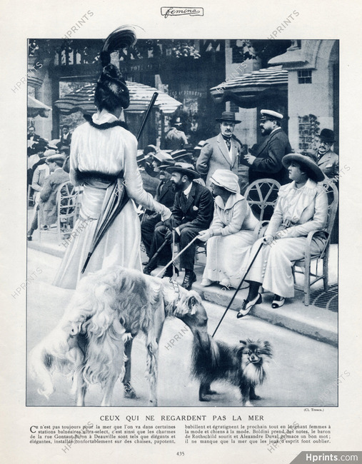 Deauville "Rue Gontaut-Biron" 1914 Sighthound, Pekingese Dog, Elegant Parisienne