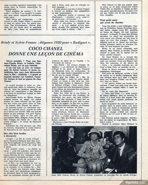 Coco Chanel donne une leçon de cinéma, 1969 - Jean-Claude Brialy & Sylvie Fennec, le Bal du Comte d'Orgel de Raymond Radiguet
