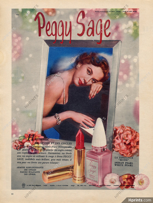 Peggy Sage (Cosmetics) 1954 Lipstick, Nail Polish