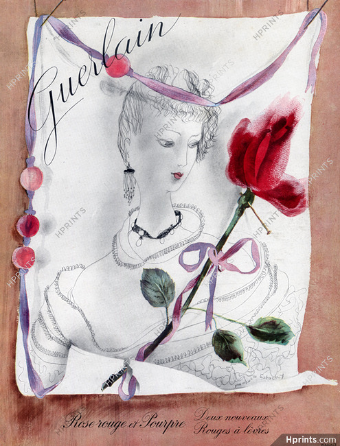 Guerlain (Cosmetics) 1948 Françoise Estachy, Rose Rouge et Pourpre