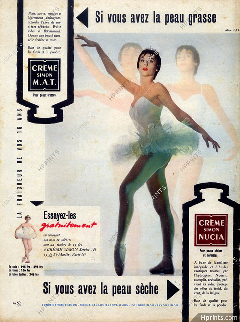 Crème Simon 1955 Aline Darcy, Dancer, Photo Sam Levin