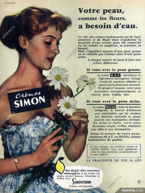 Crème Simon (Cosmetics) 1955 Simone Bach, Photo Sam Levin