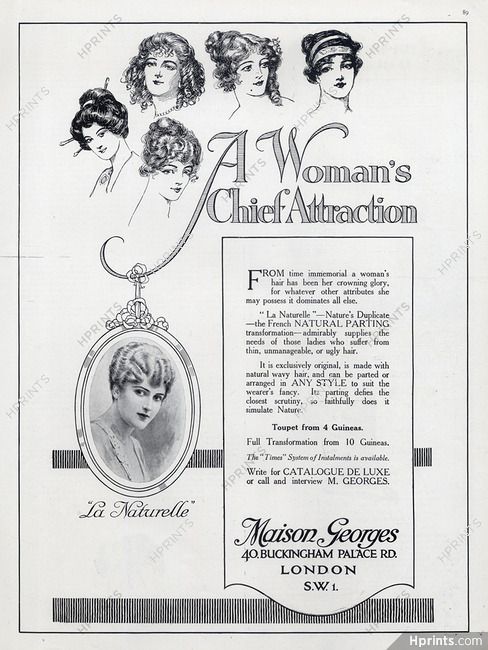 Maison Georges (Hairstyle) 1917 Hairpieces, Postiches, Wig