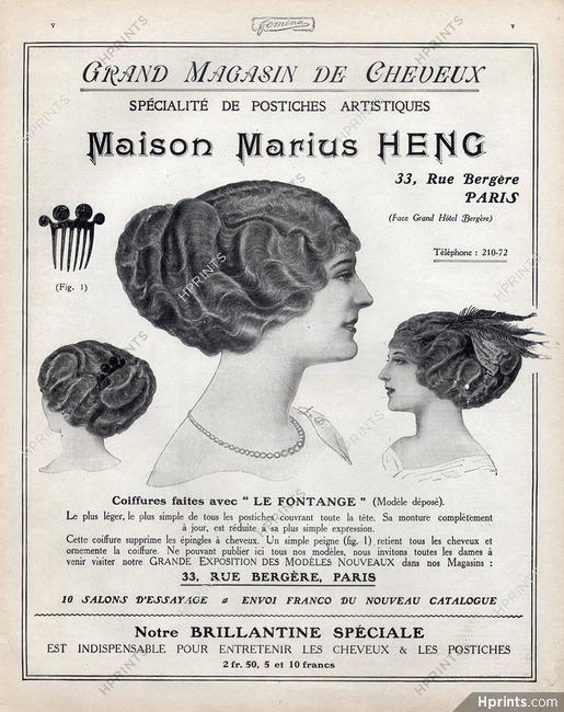 Marius Heng (Hairstyle) 1912 Le Fontange Hairpieces, Postiches, Wig