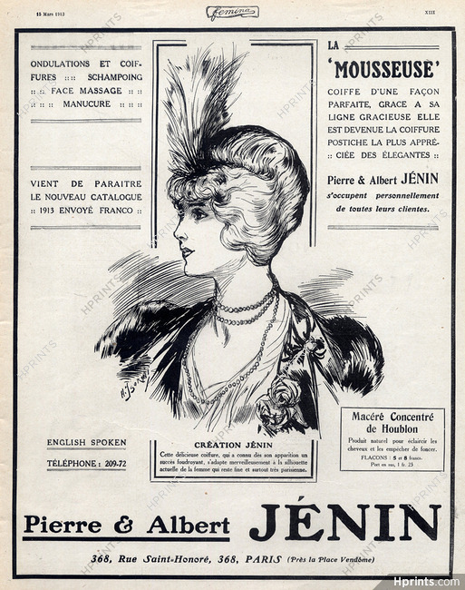 Pierre & Albert Jenin (Hairstyle) 1913 Hairpieces, Postiches, Wig