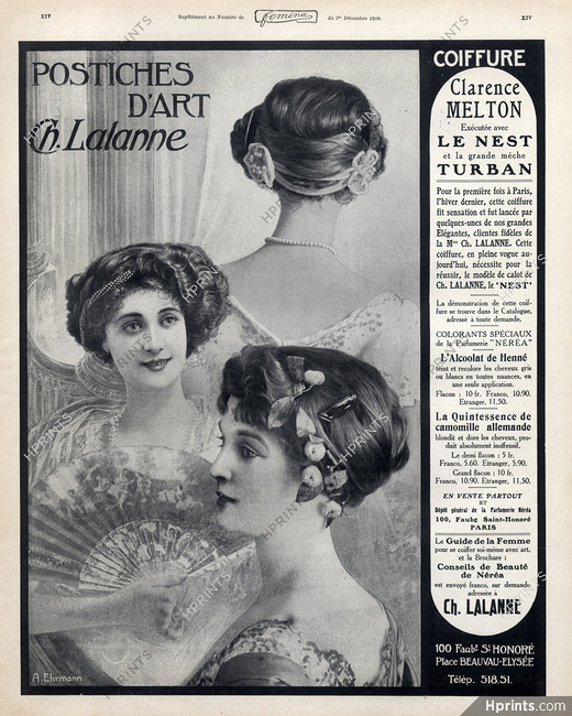 Lalanne (Hairstyle) 1909 Hairpieces, Postiches, Wig, A. Ehrmann