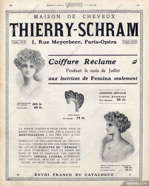 Thierry-Schram (Hairstyle) 1910 Hairpieces, Postiches, Wig