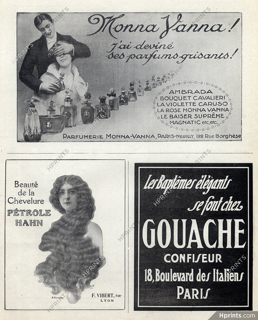 Pétrole Hahn (Hair Care) 1913 A. Ehrmann, Monna Vanna Perfume