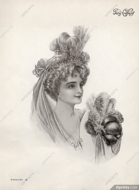 Paris-Coiffures (Hairstyle) 1911 Diadème Feathers
