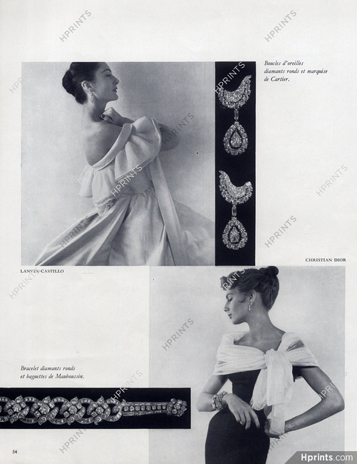 Cartier (Earrings) 1953 Mauboussin (Bracelet) Evening Gown Lanvin-Castillo